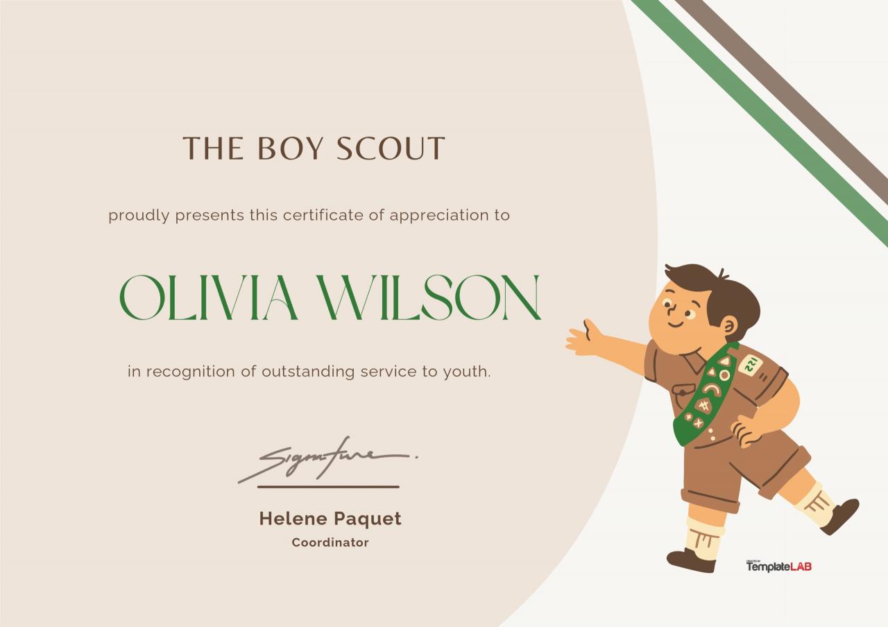Modèles gratuits de certificats d'appréciation des scouts