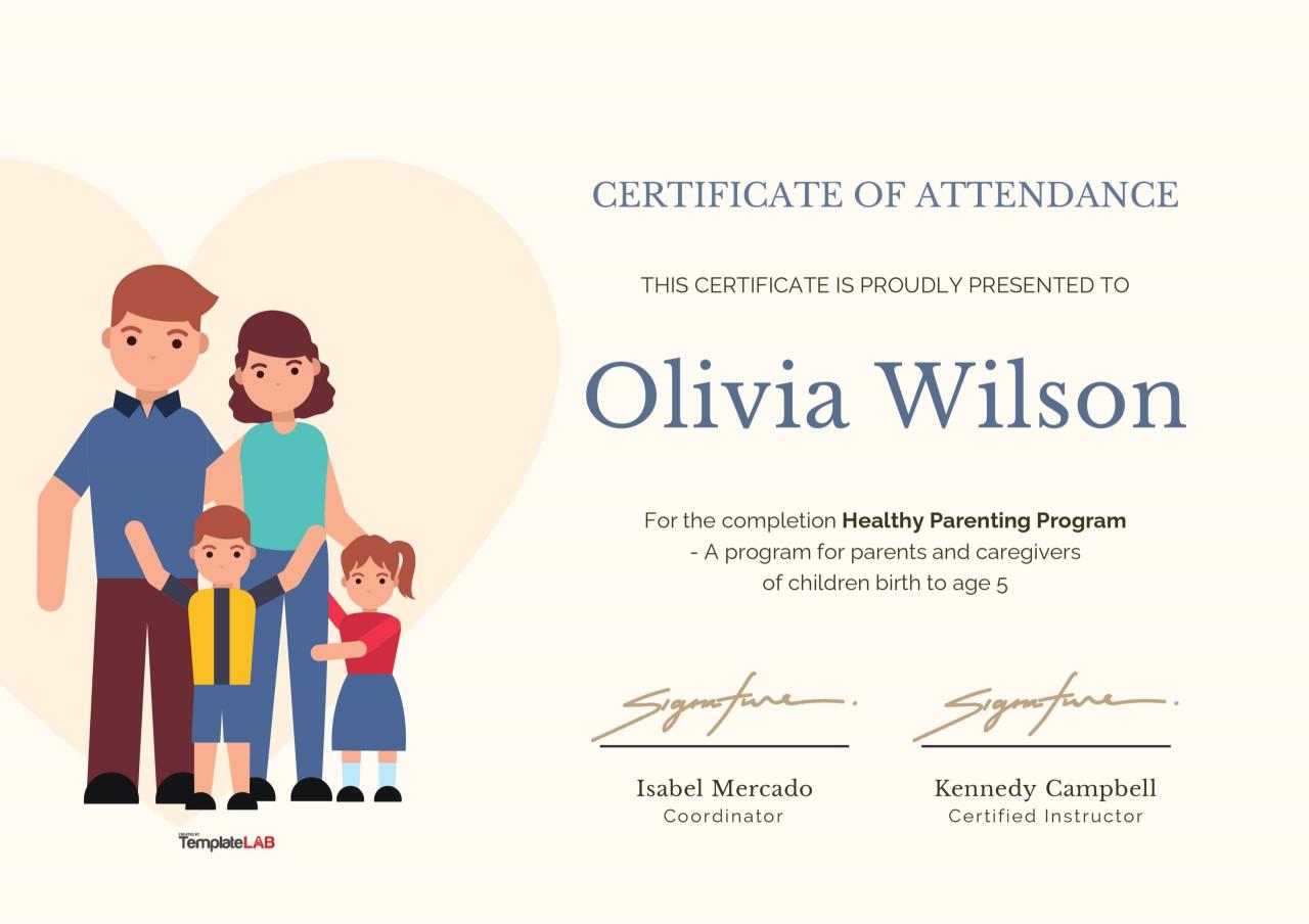 Certificat d'appréciation des parents gratuit