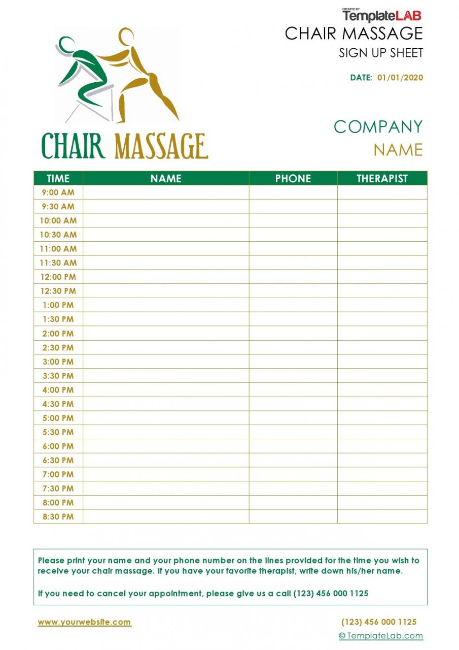Fiche d'inscription gratuite au massage sur chaise
