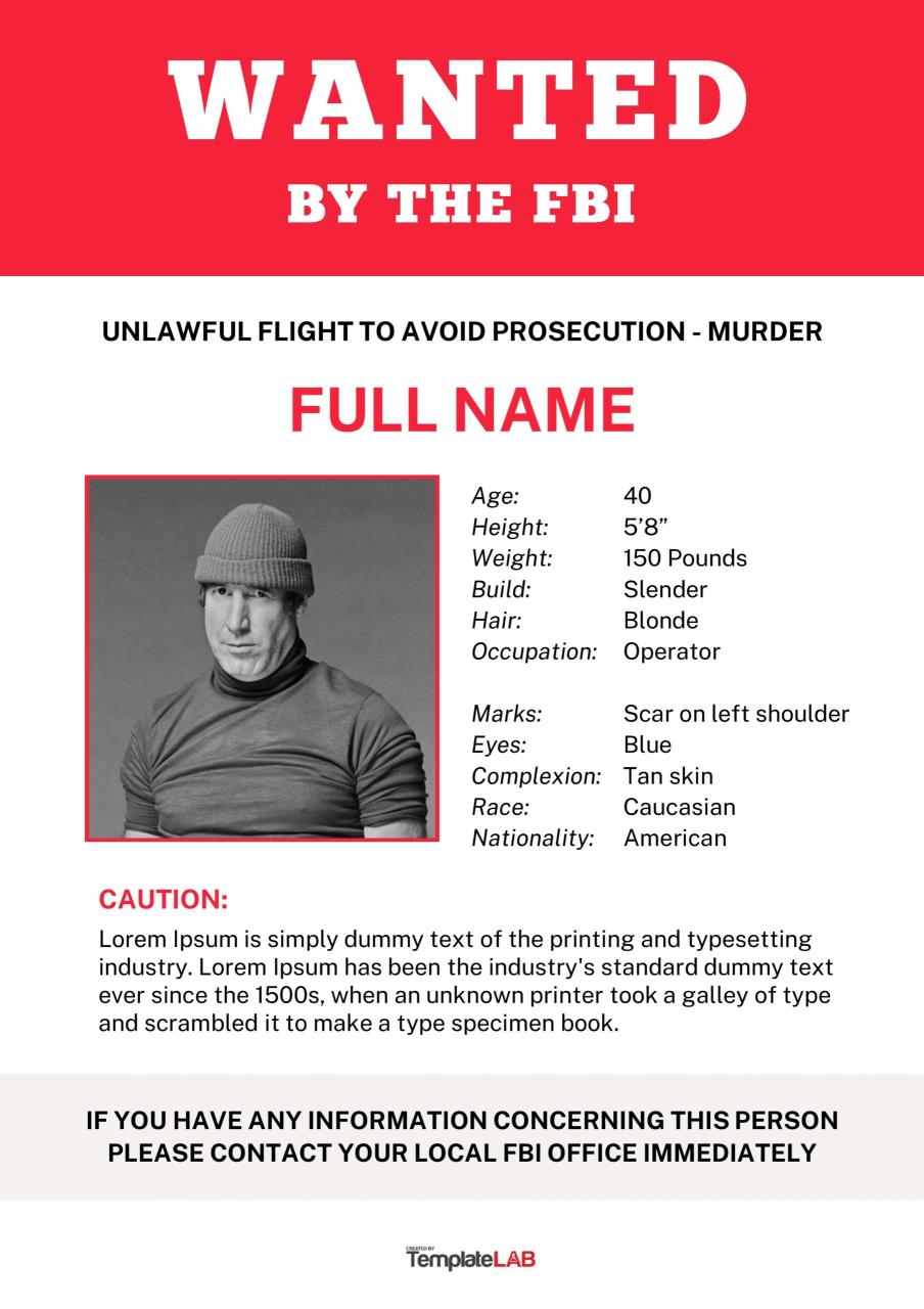 Modèle d'affiche de recherche gratuit du FBI 1