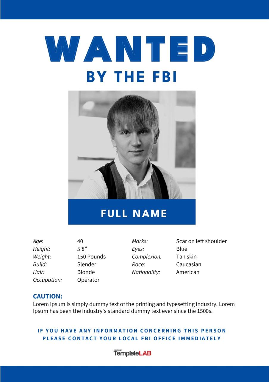 Modèle d'affiche de recherche gratuit du FBI 2