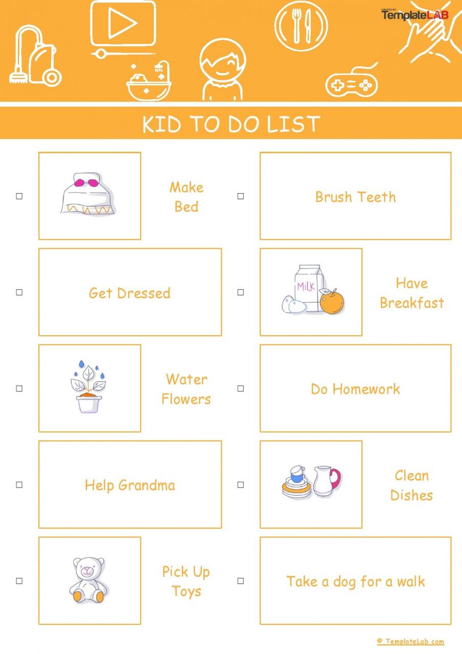 Modèle de liste de choses à faire pour les enfants gratuit