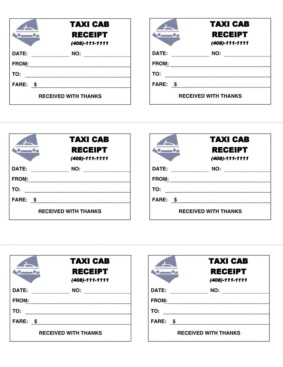 Modèle de reçu de taxi gratuit 02
