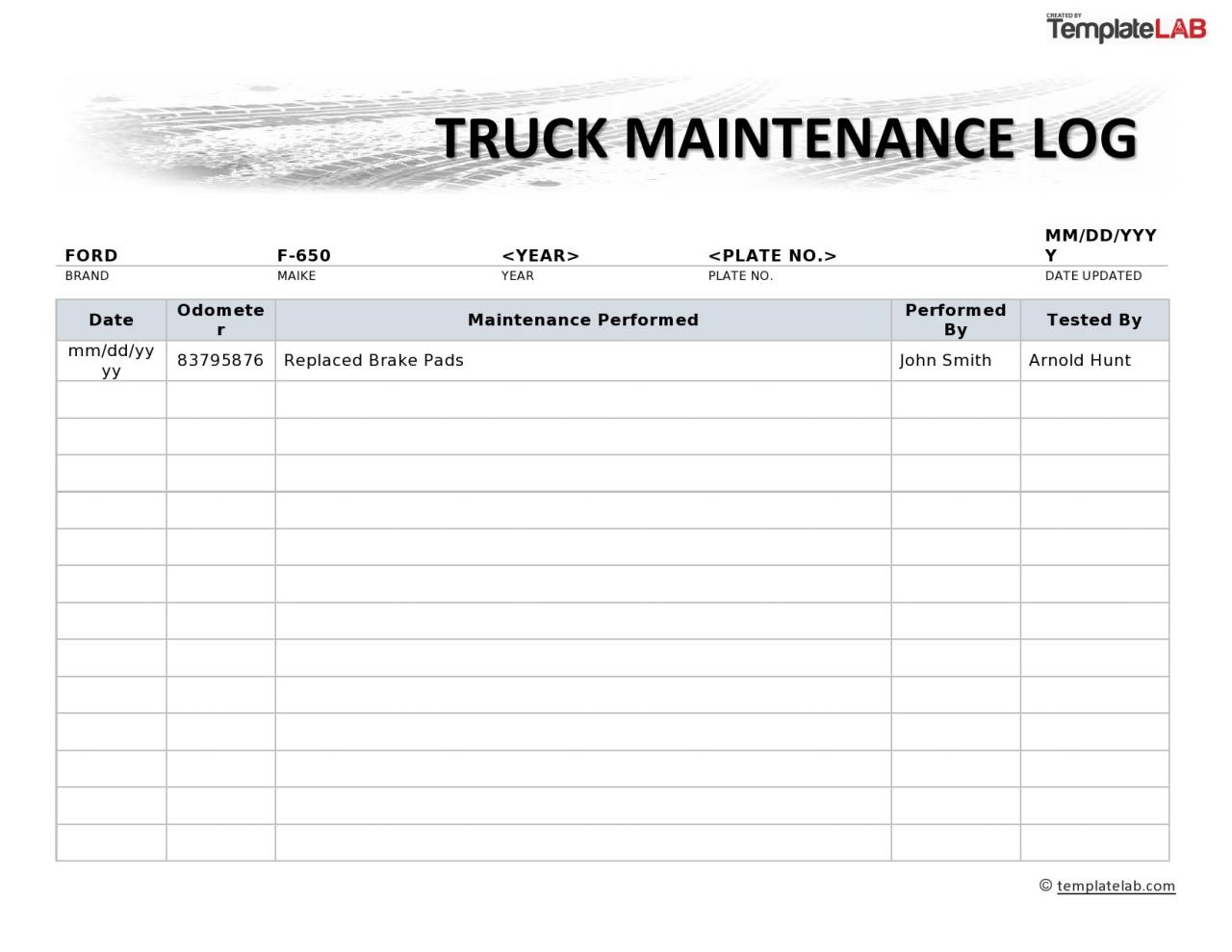 Journal d'entretien des camions gratuit