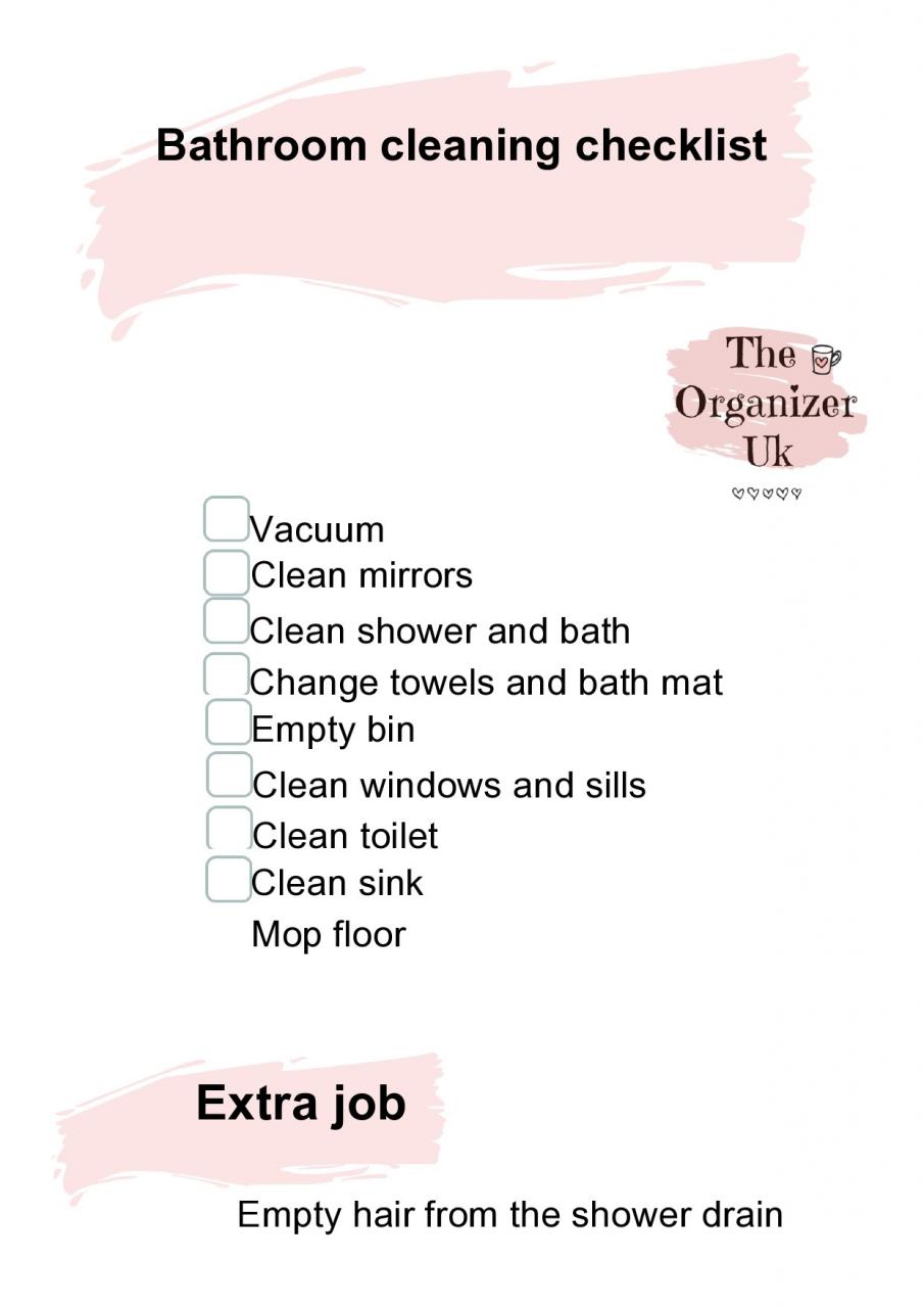 Liste de contrôle gratuite pour le nettoyage de la salle de bain 12