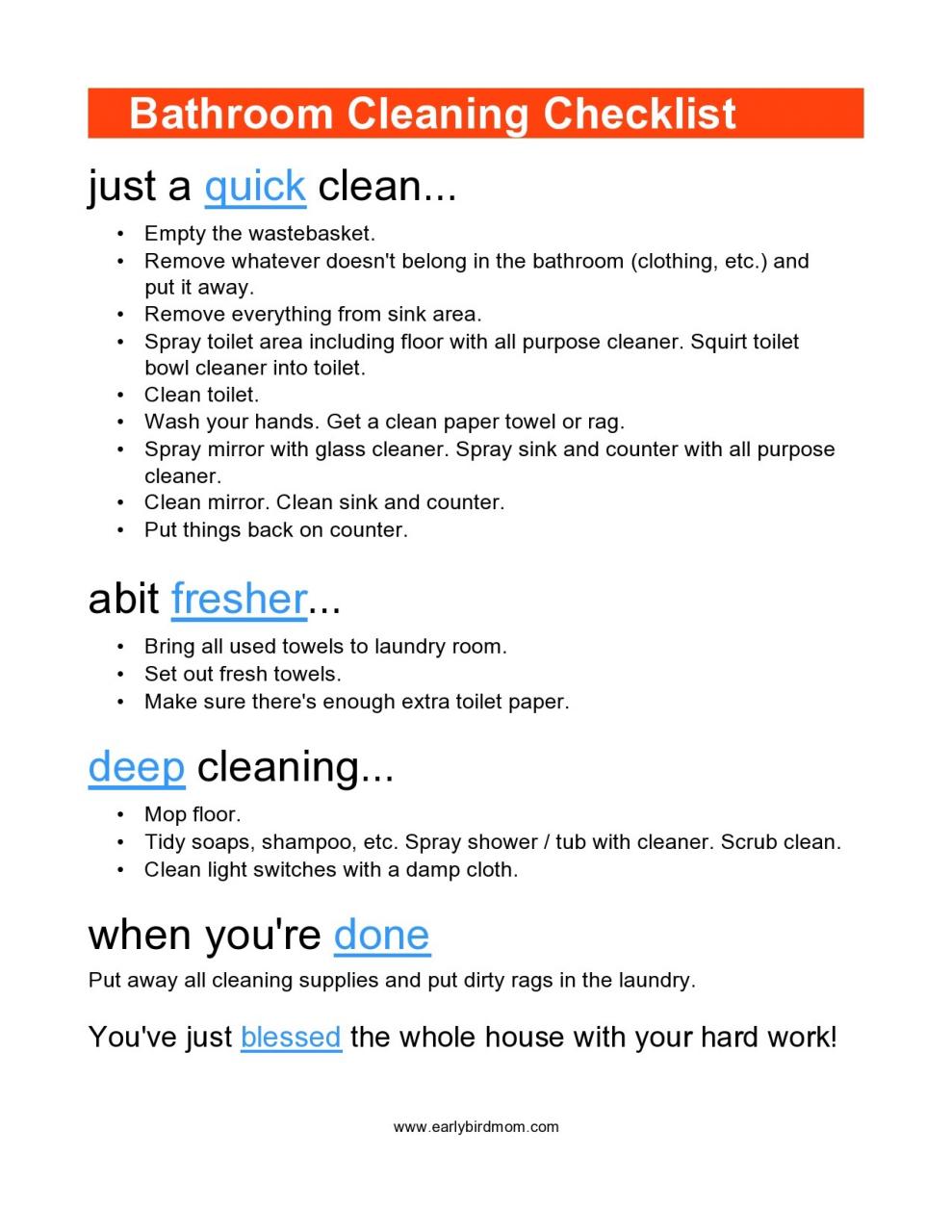 Liste de contrôle gratuite pour le nettoyage de la salle de bain 21