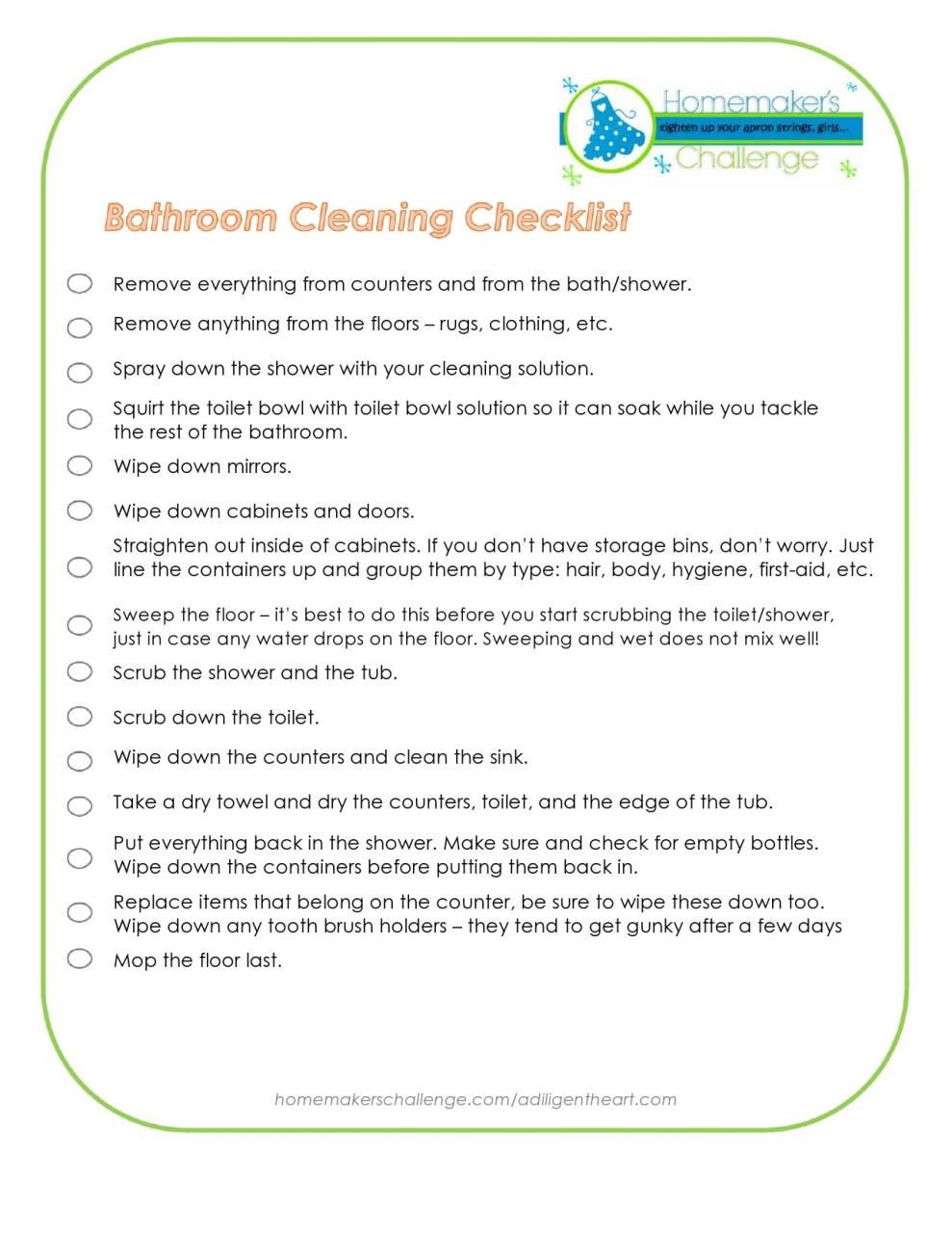 Liste de contrôle gratuite pour le nettoyage de la salle de bain 29