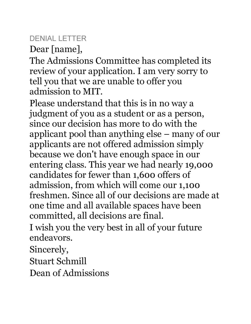 lettre de refus d'université gratuite 16