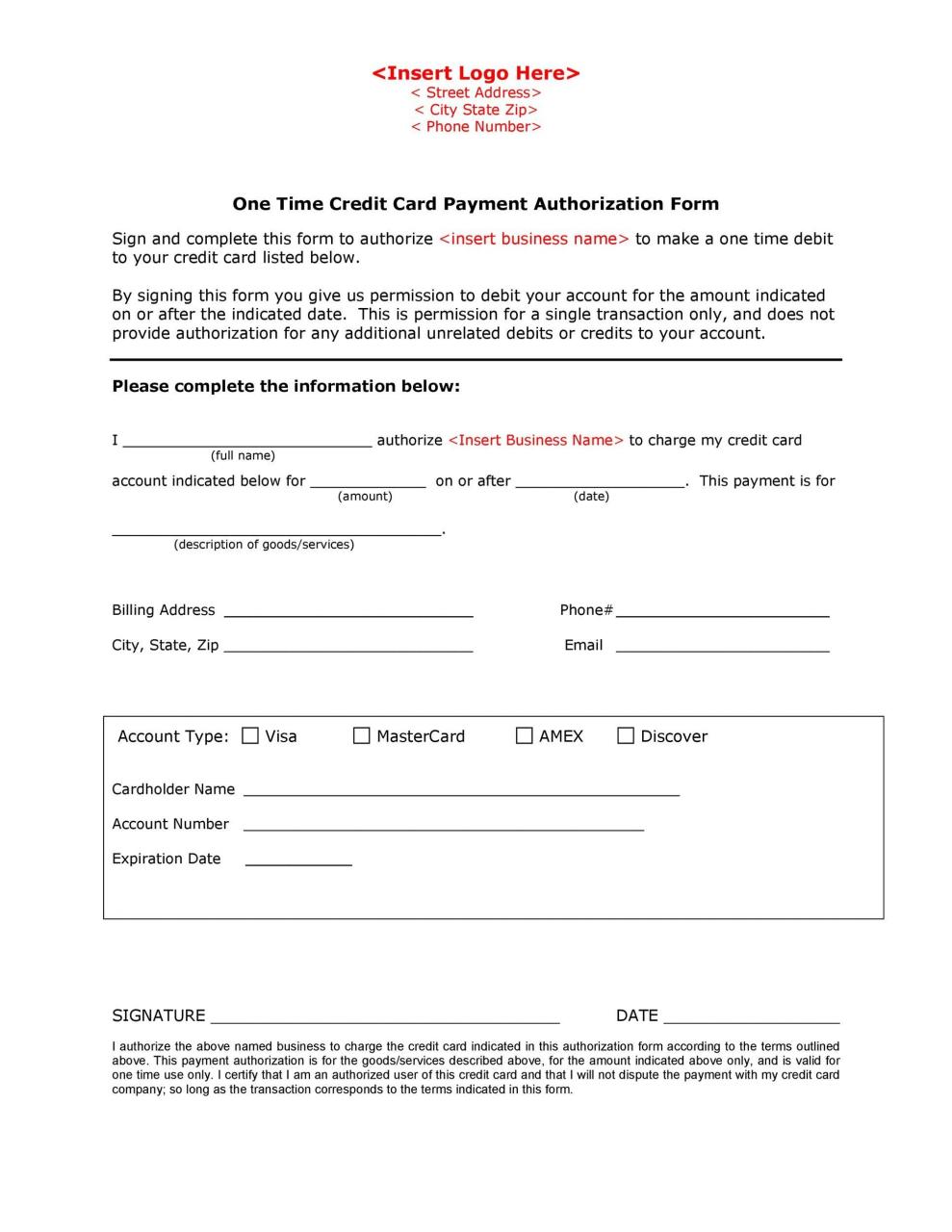 Modèle de formulaire d'autorisation de carte de crédit gratuit 03