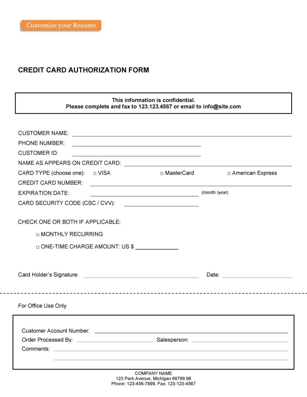 Modèle de formulaire d'autorisation de carte de crédit gratuit 07