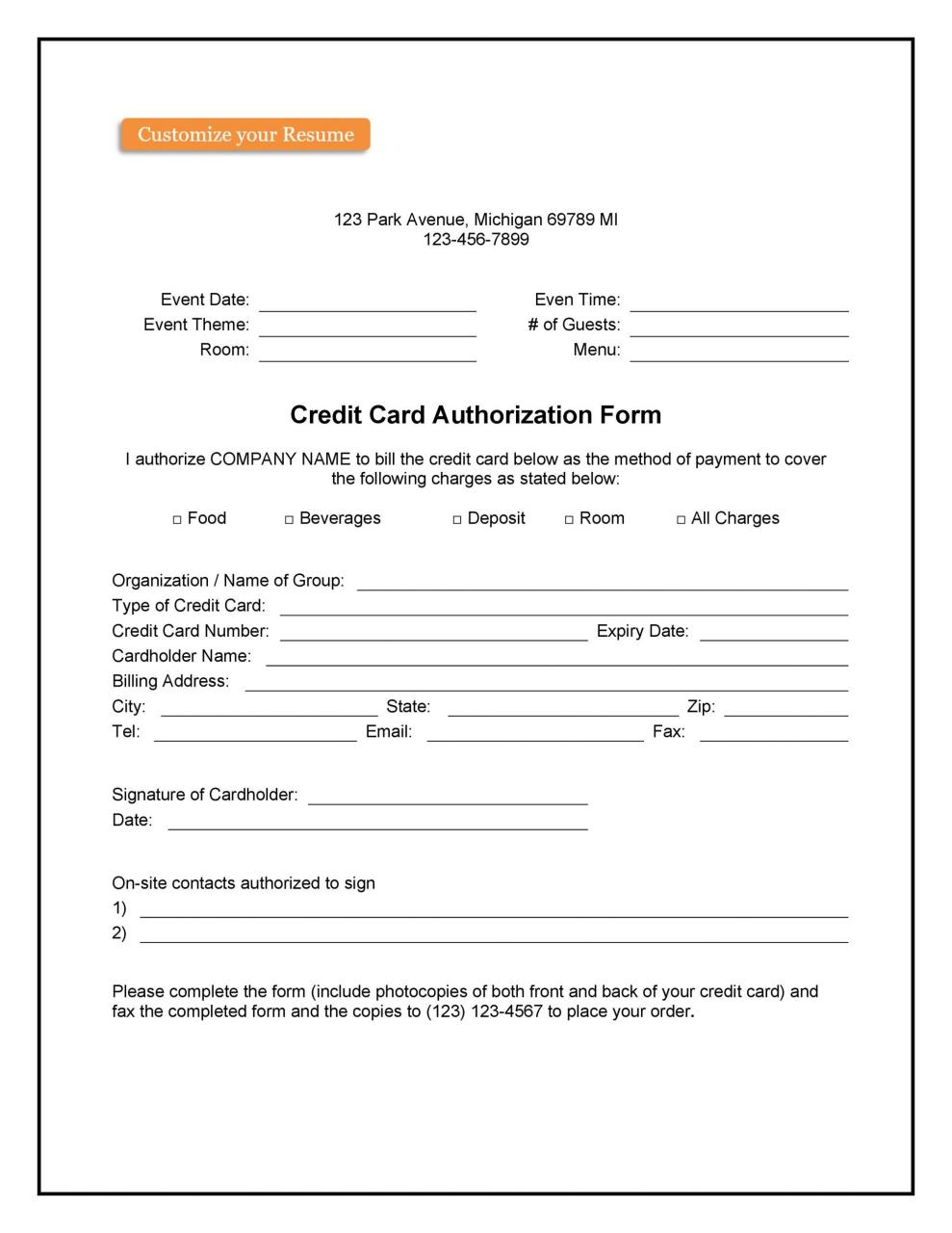 Modèle de formulaire d'autorisation de carte de crédit gratuit 26