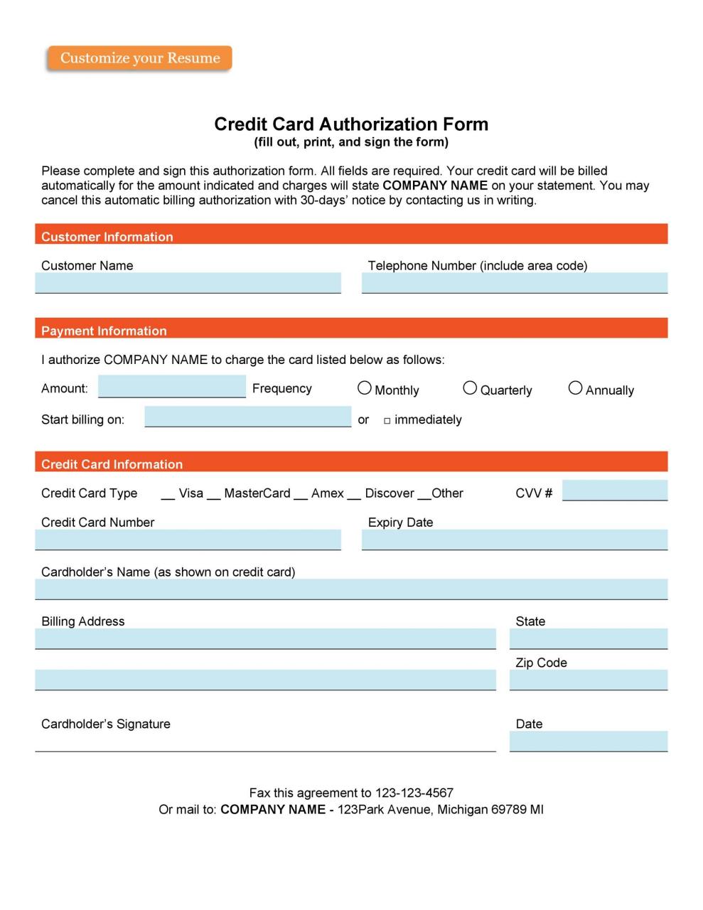 Modèle de formulaire d'autorisation de carte de crédit gratuit 31