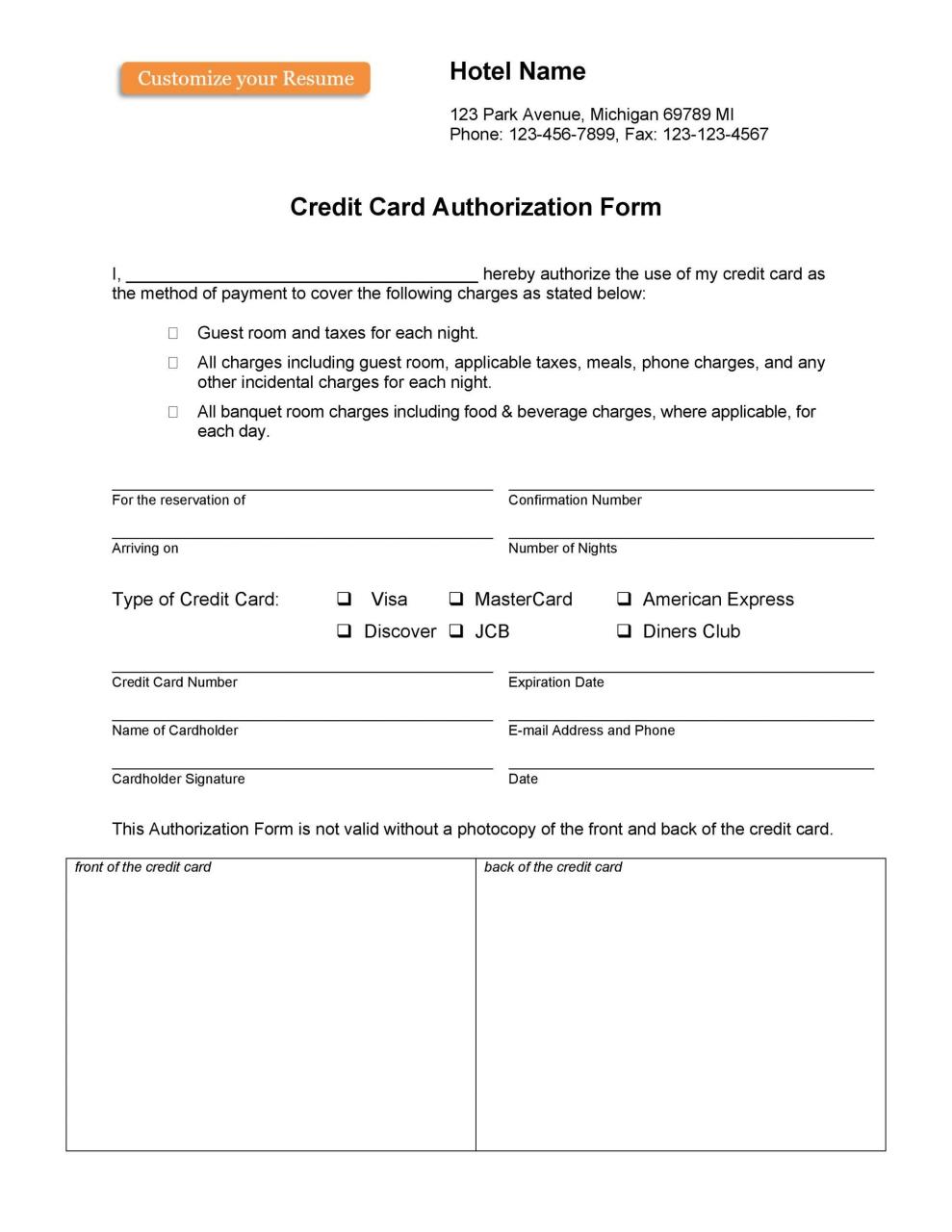 Modèle de formulaire d'autorisation de carte de crédit gratuit 34
