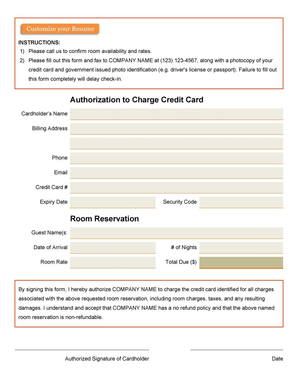 Modèle de formulaire d'autorisation de carte de crédit gratuit 37