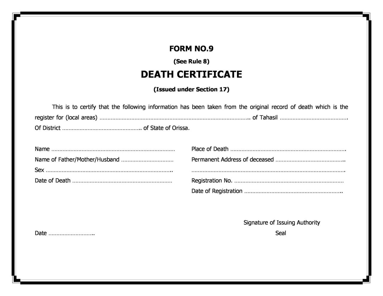 Modèle de certificat de décès gratuit 20