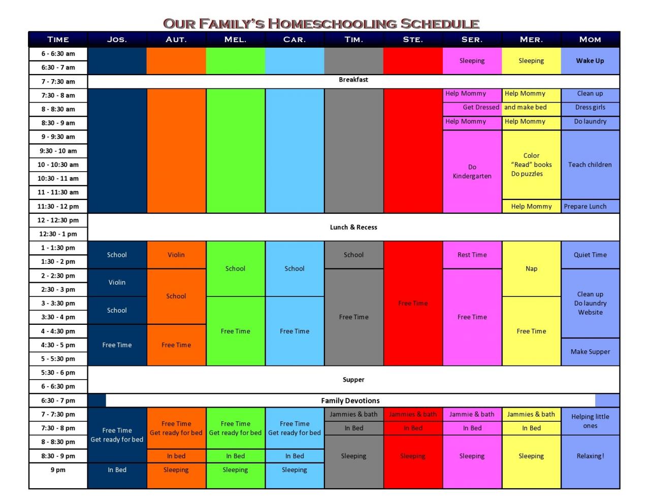 Modèle gratuit d'horaire d'école à la maison 01