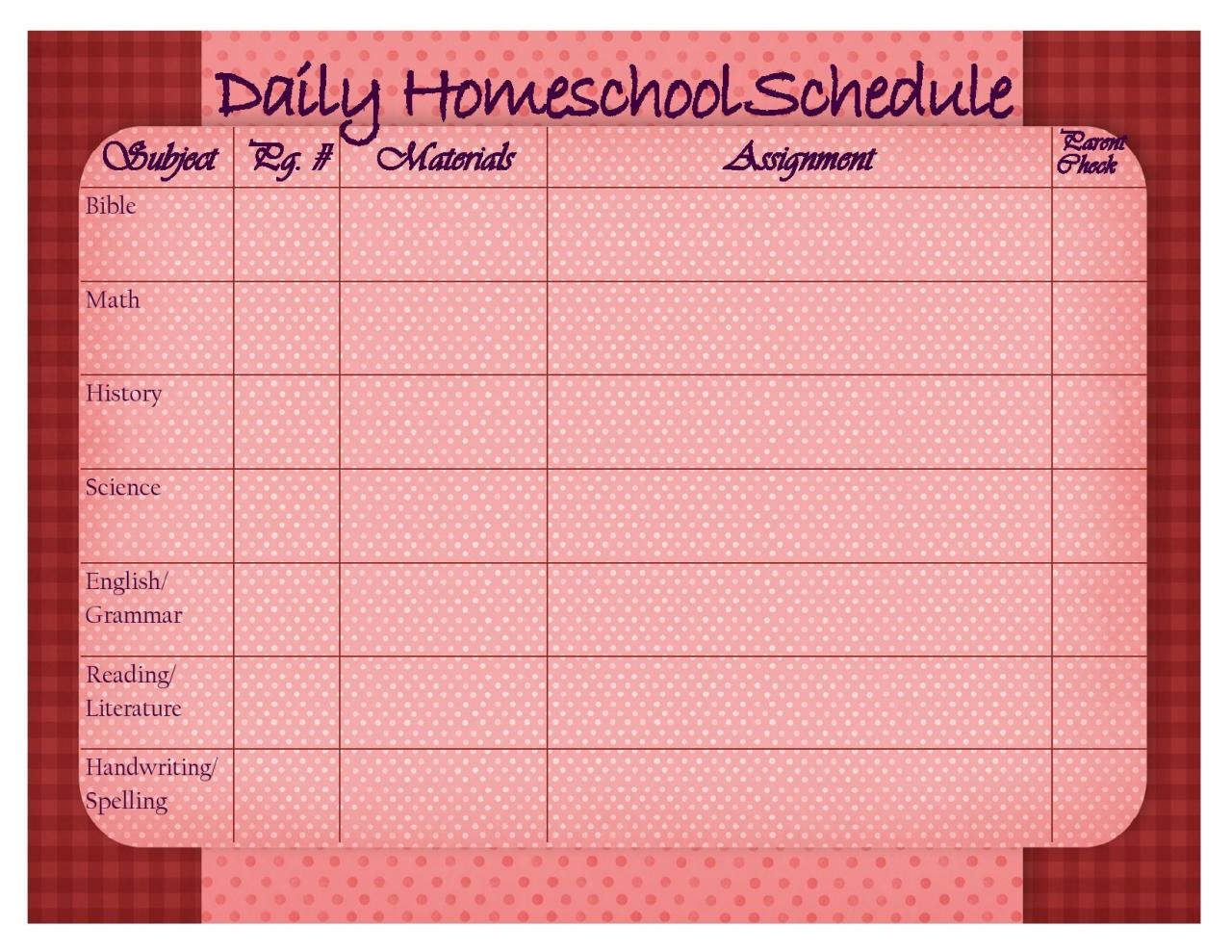 Modèle gratuit de calendrier d'enseignement à domicile 04