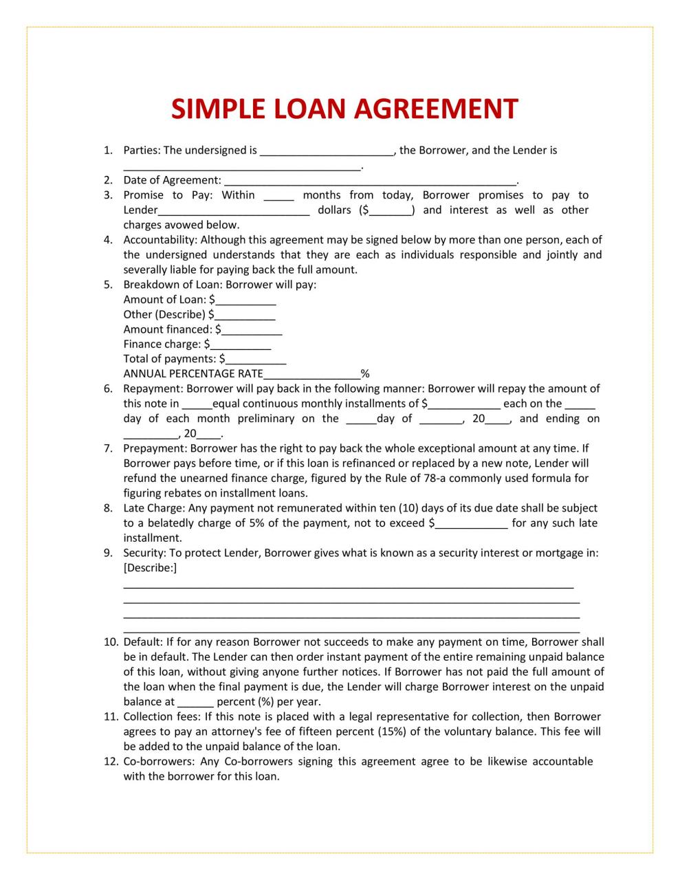 Modèle d'accord de prêt gratuit 03