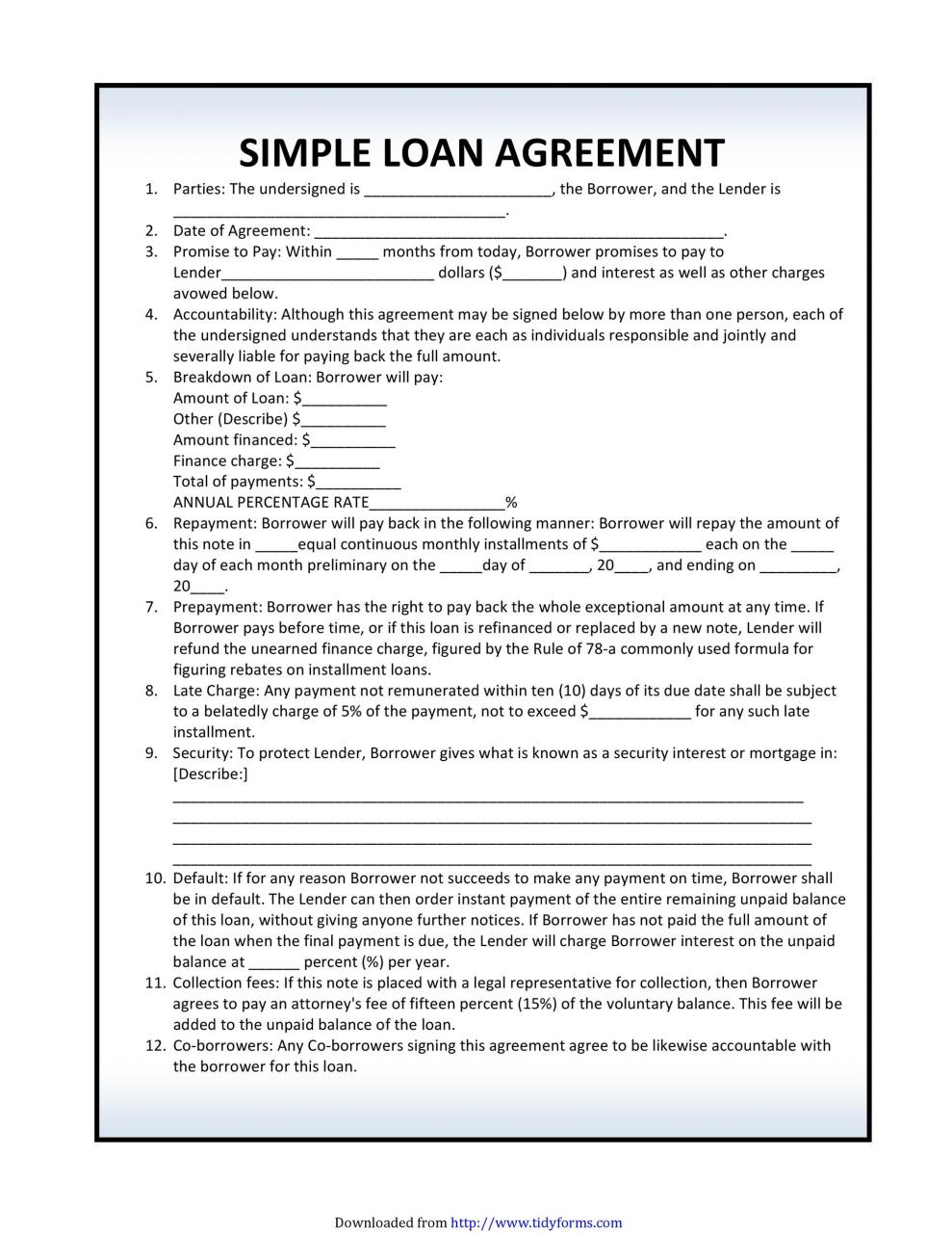 Modèle d'accord de prêt gratuit 10
