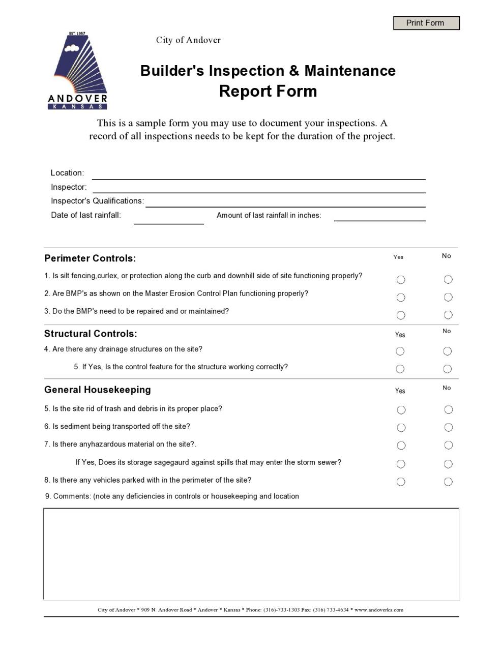Formulaire de rapport d'entretien gratuit 24