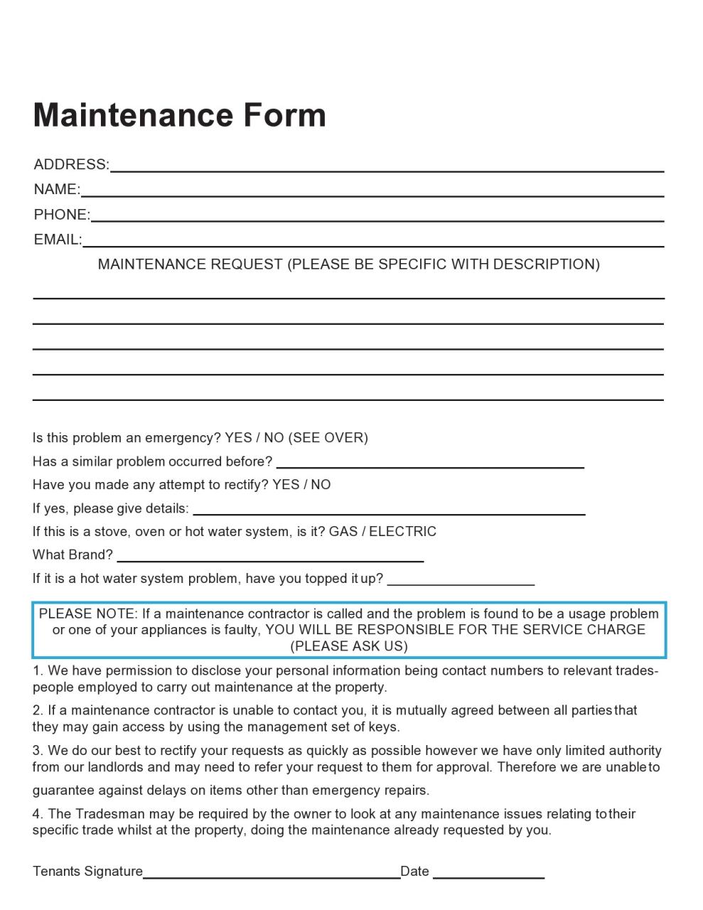 Formulaire de demande de maintenance gratuit 52
