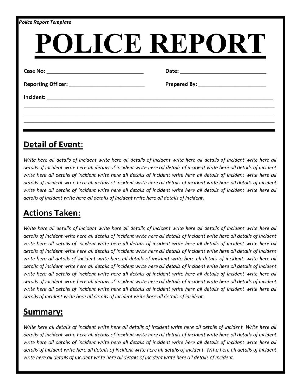 Modèle de rapport de police gratuit 03