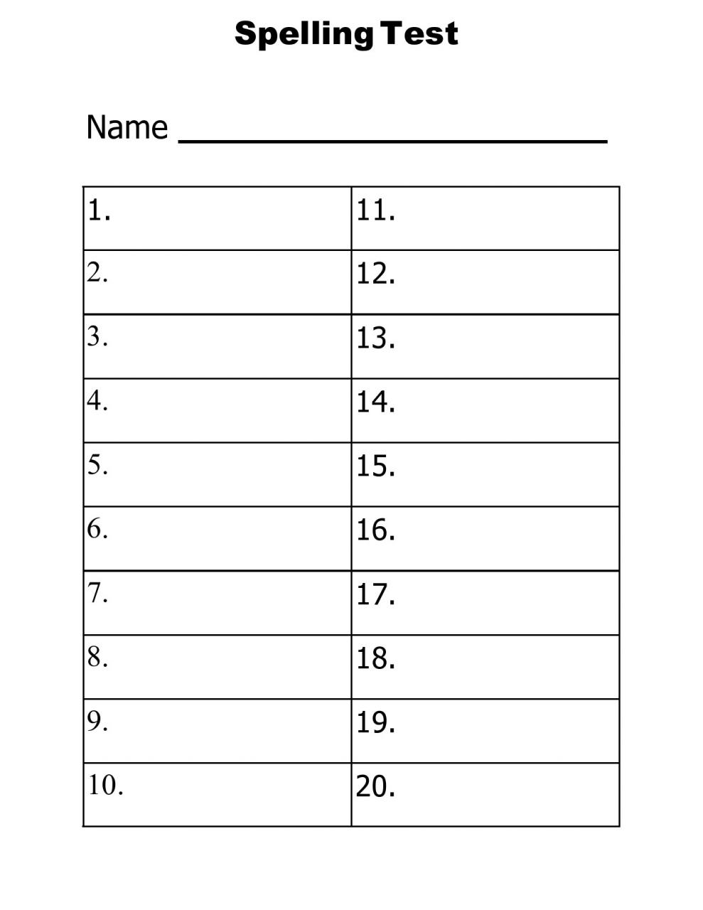 modèle de test d'orthographe gratuit 25