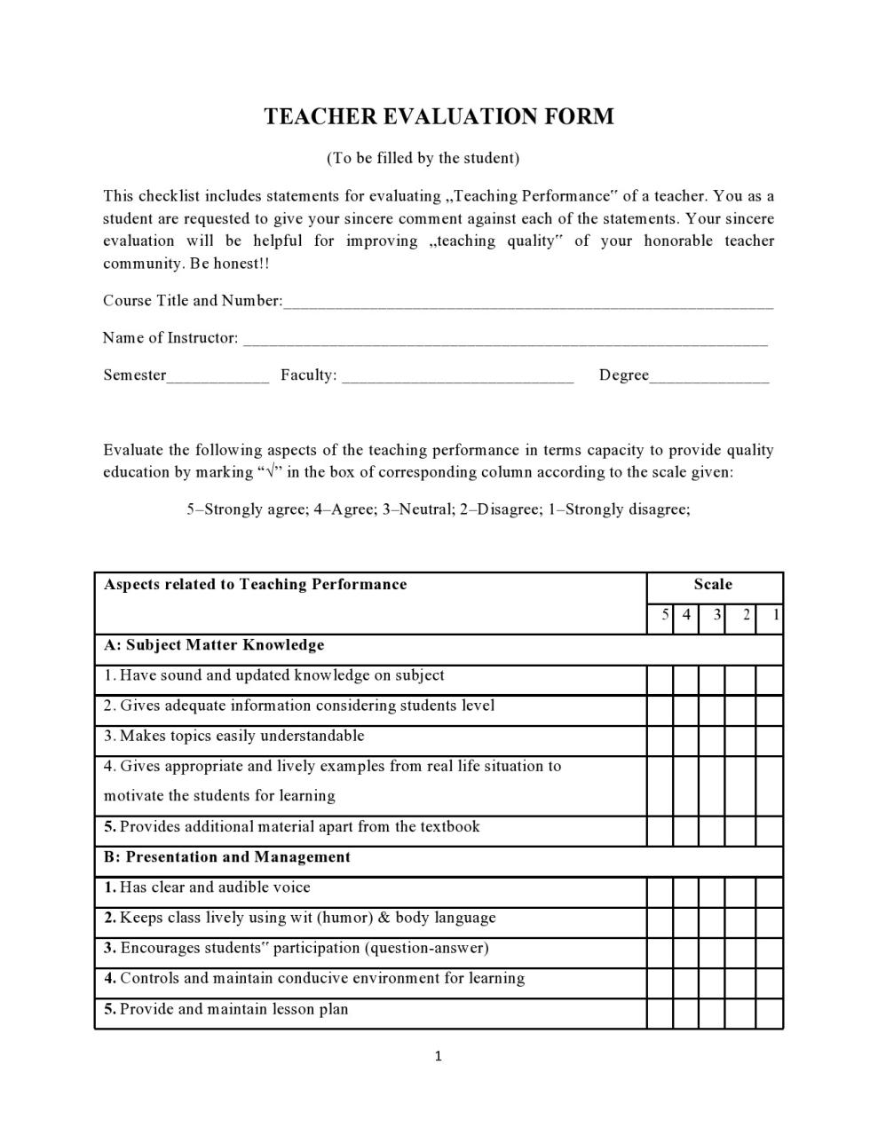 Formulaire d'évaluation gratuit des enseignants 04