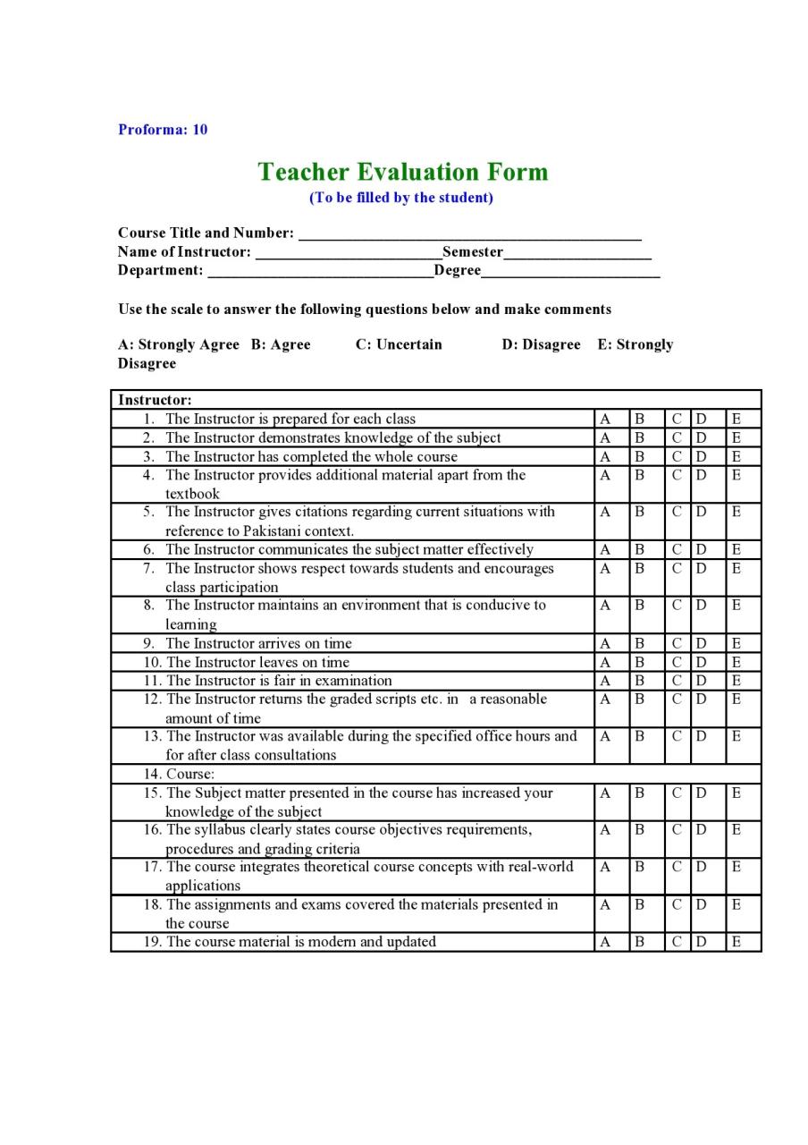 Formulaire d'évaluation gratuit des enseignants 07