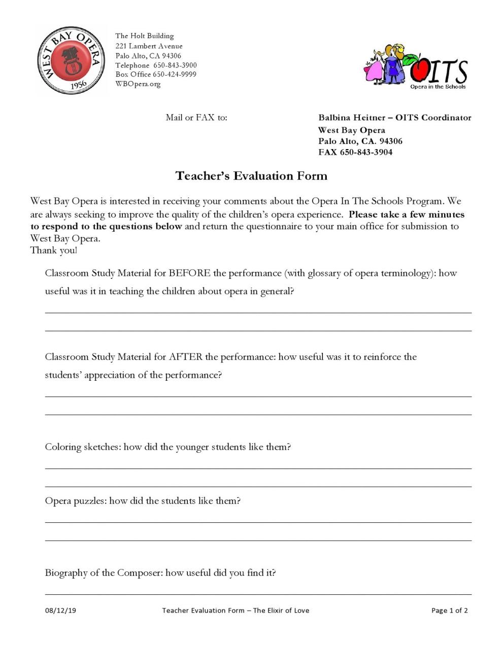 Formulaire d'évaluation gratuit des enseignants 31