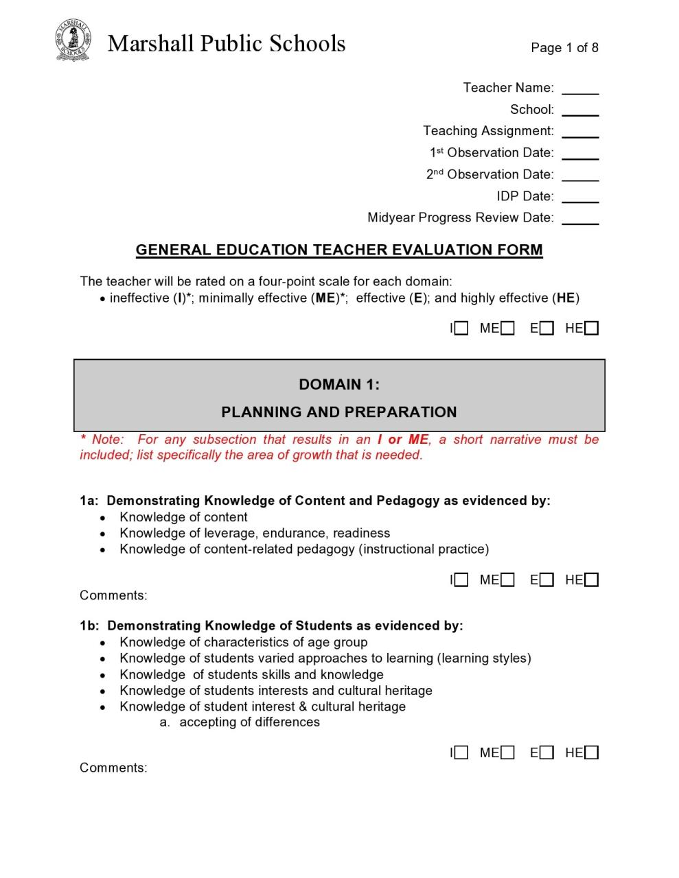 Formulaire d'évaluation gratuit des enseignants 38