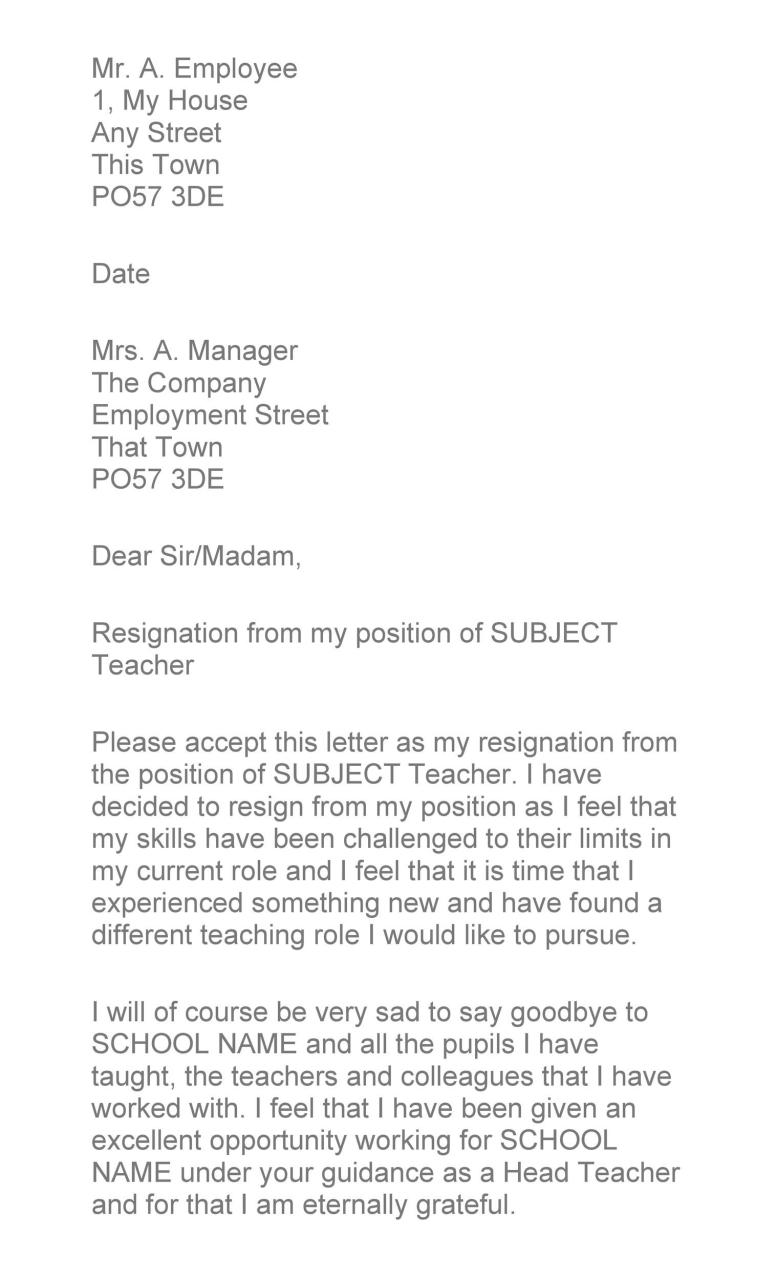 lettre de démission gratuite d'un enseignant 17