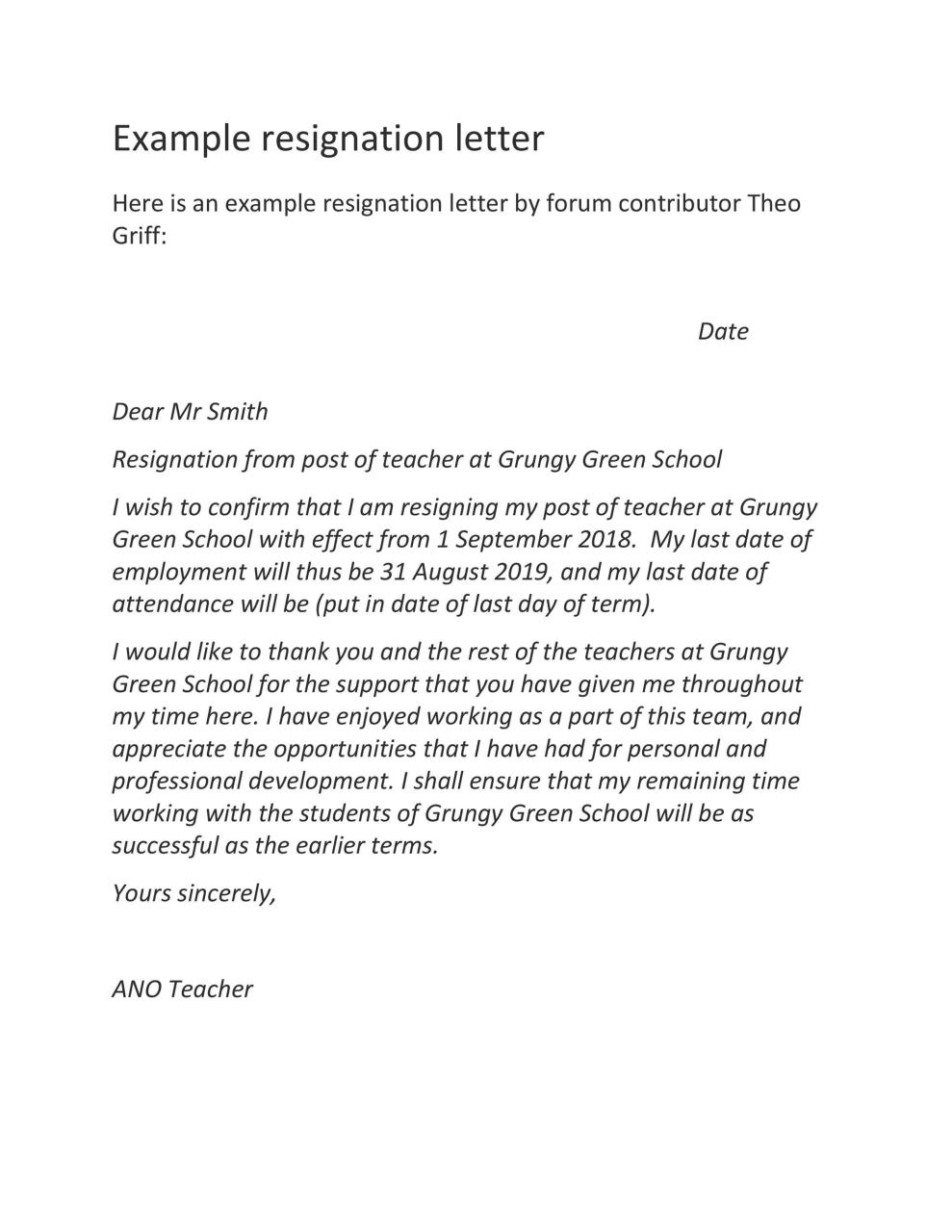 lettre de démission gratuite d'un enseignant 30