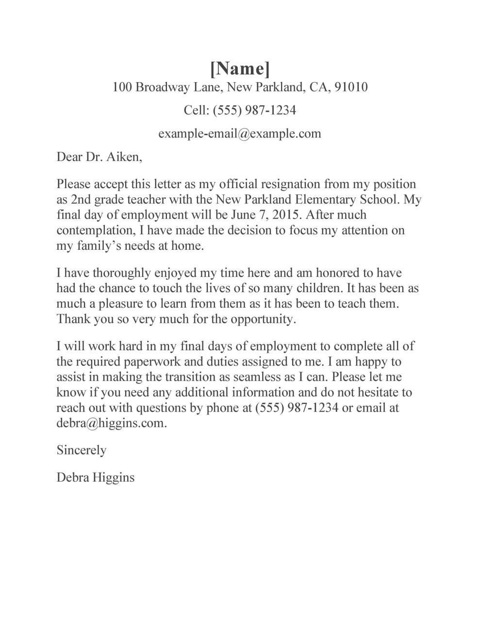 lettre de démission gratuite d'un enseignant 31