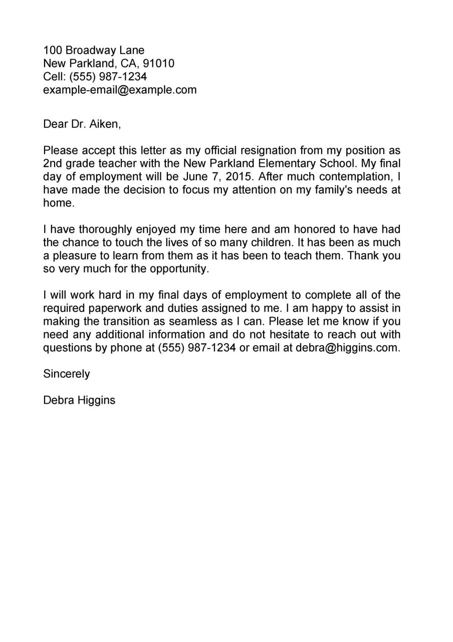 lettre de démission gratuite d'un enseignant 43