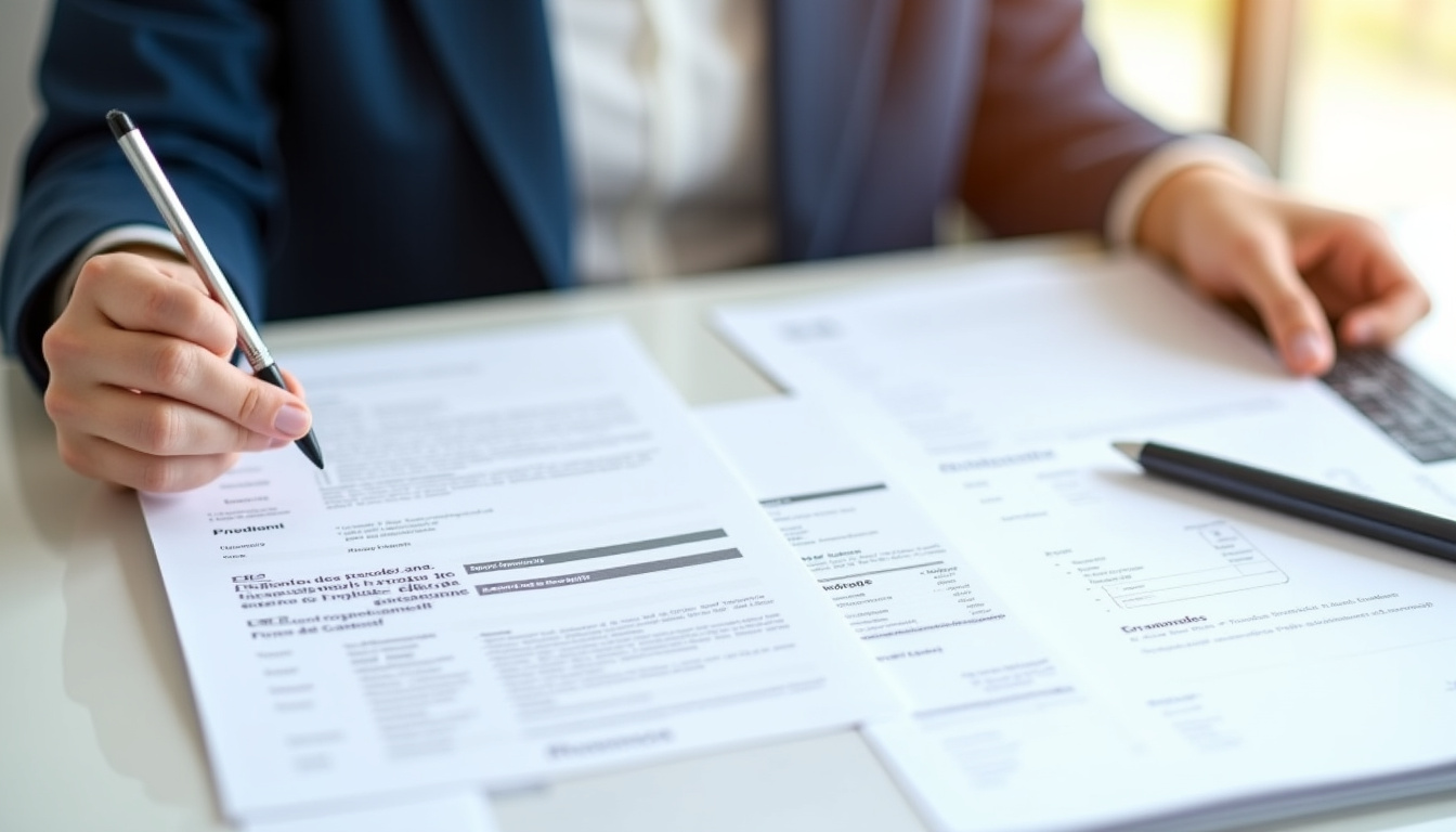 Dossier administratif ouvert sur une table avec les documents nécessaires pour un divorce par consentement mutuel