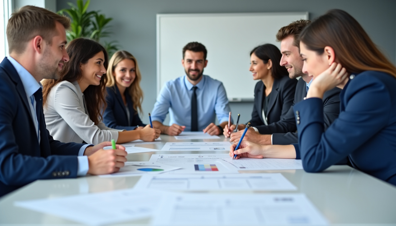 Équipe en réunion de planning autour d