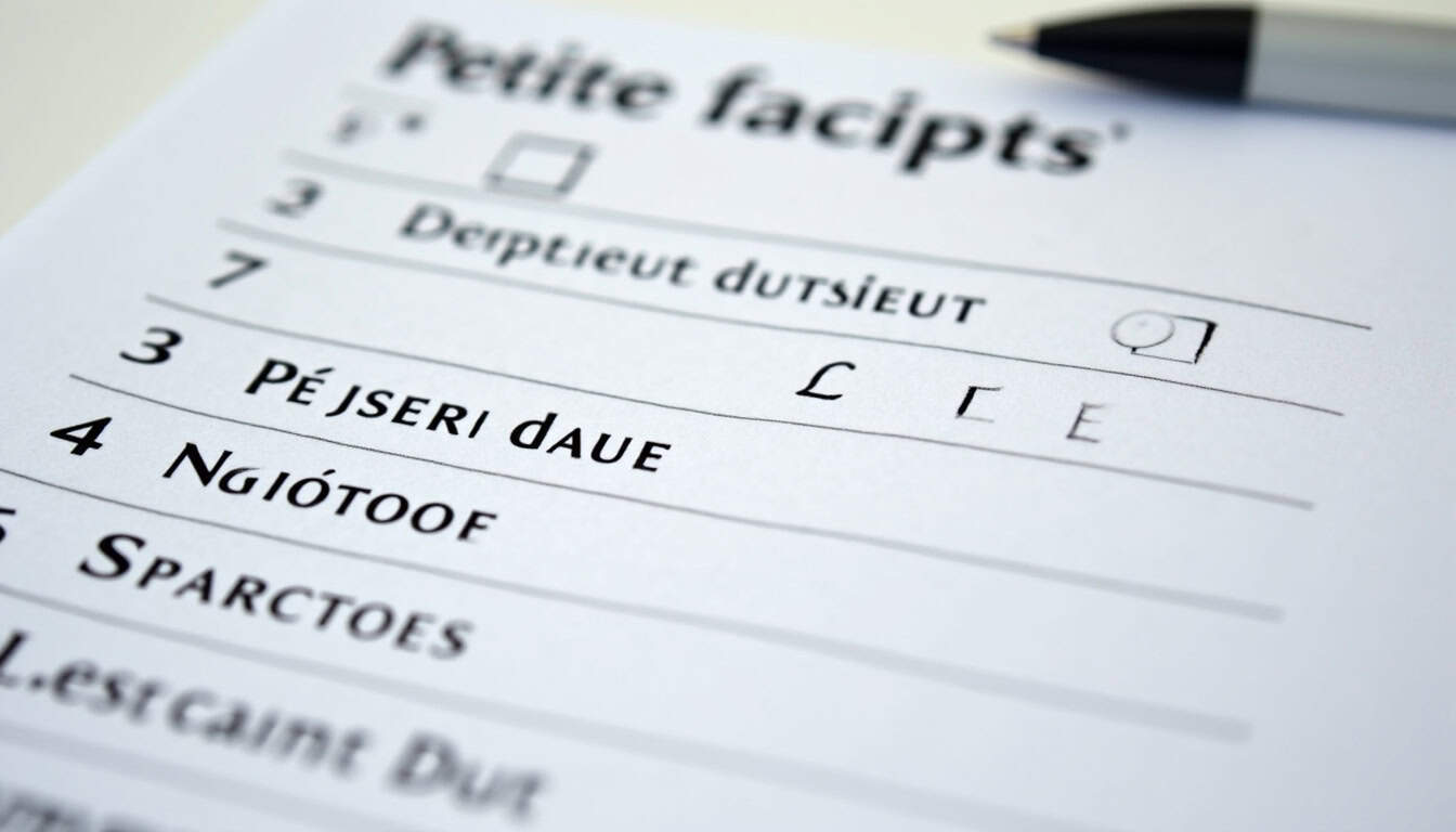 Exemple de registre de petite caisse rempli avec date, description et montant