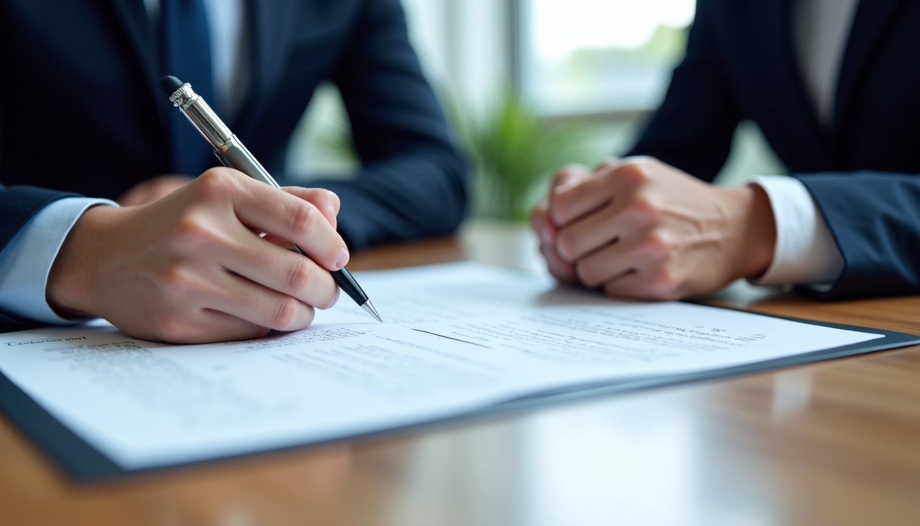 Illustration d’une réunion de négociation entre deux partenaires commerciaux avec signature d’un accord de confidentialité