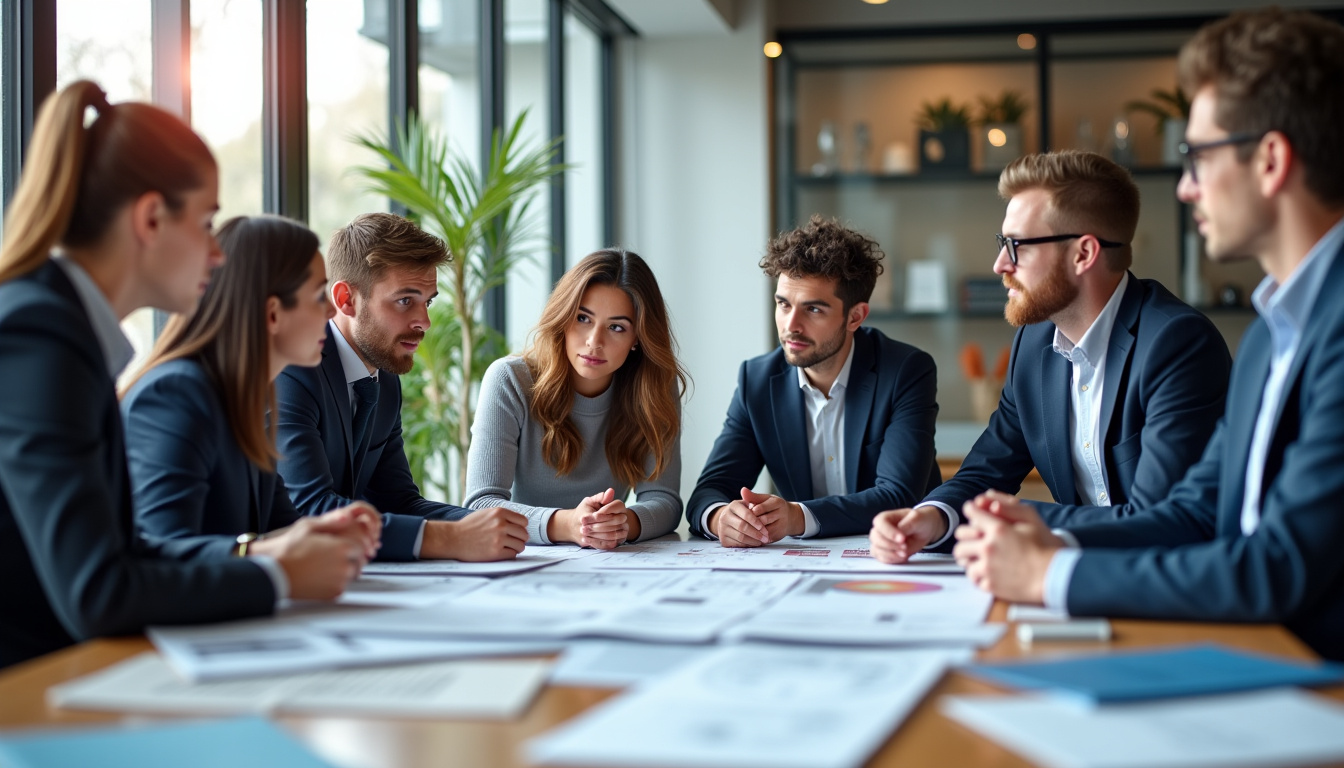 Équipe en réunion pour sélectionner un prestataire de location de mobilier à Paris