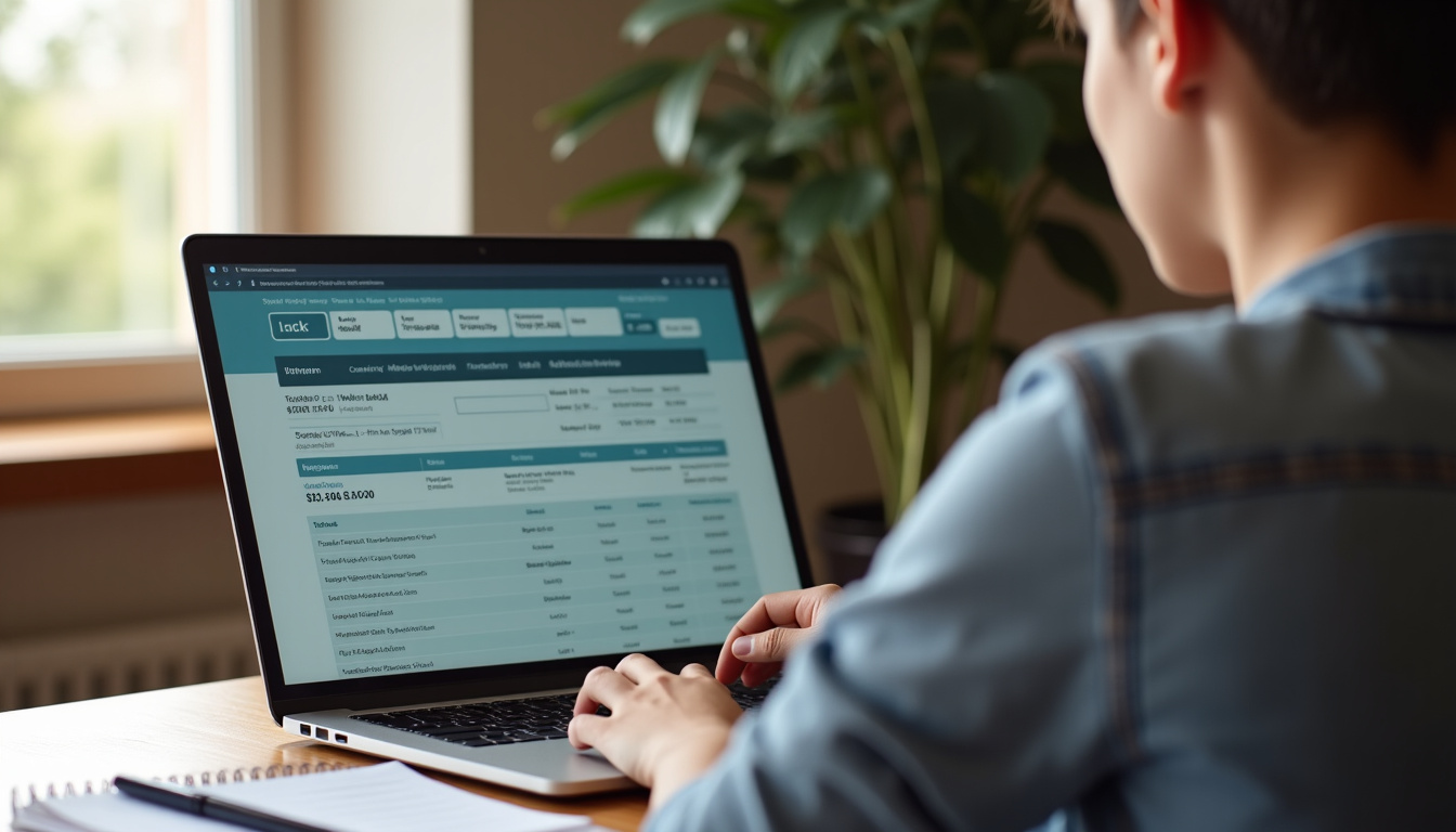 Étudiant utilisant son ordinateur portable pour consulter les offres de crédit en ligne