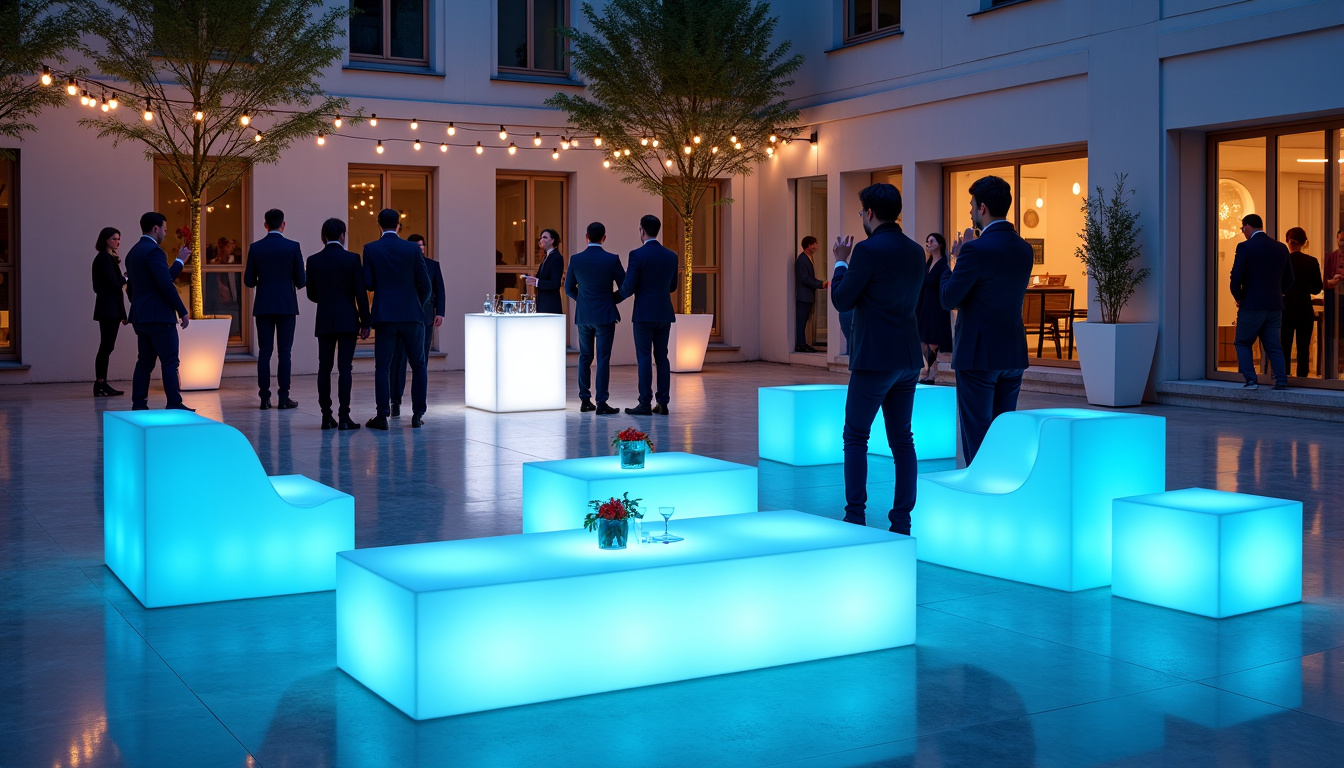 Soirée professionnelle à Paris avec mobilier lumineux et ambiance festive