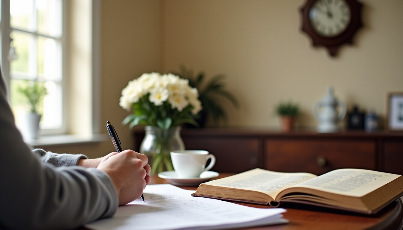 Agent municipal en train de traiter une déclaration de décès en mairie, documents à l