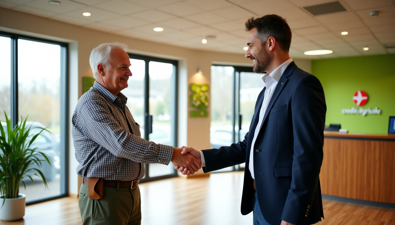 Agriculteur discutant avec un conseiller bancaire du Crédit Agricole à Chanceaux-sur-Choisille
