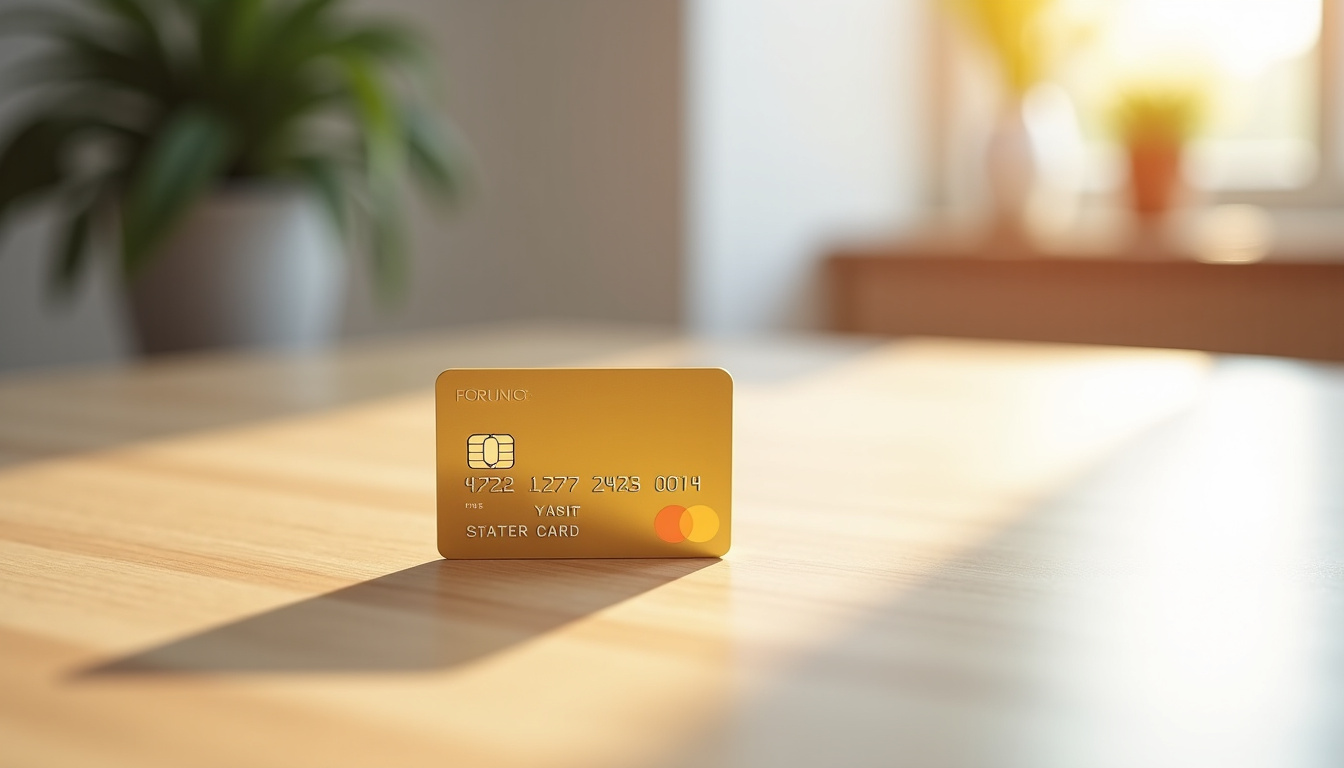 Carte bancaire Fortuneo Gold Mastercard posée sur une table