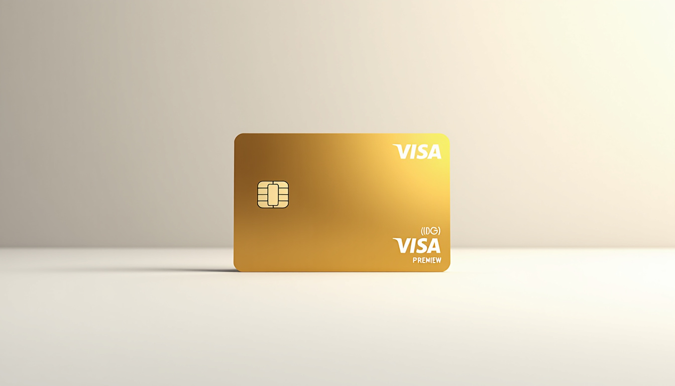 Carte Visa Premier vue de face, design doré avec logo Visa et bande magnétique