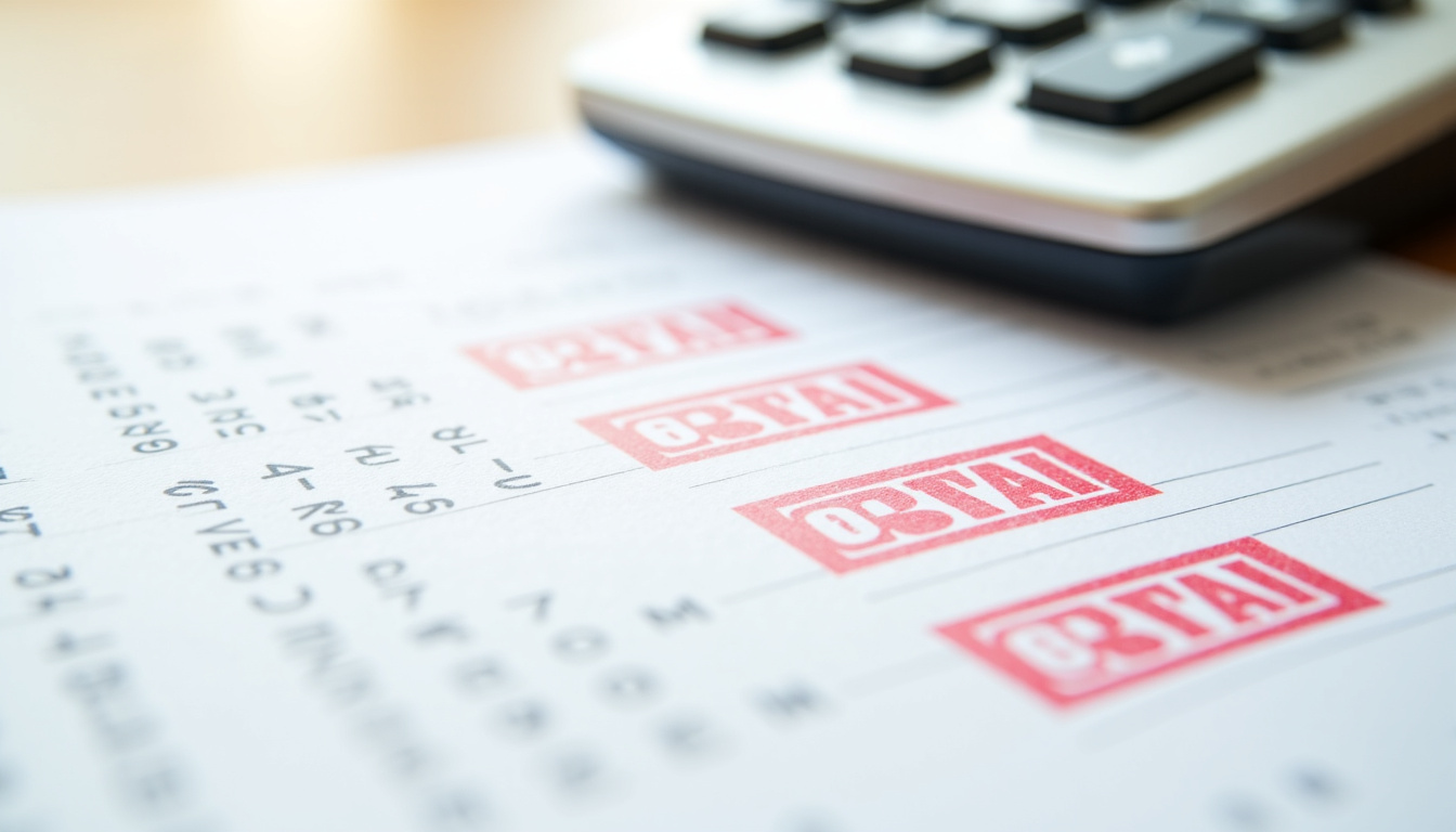 Document notarié avec timbres fiscaux et calculatrice, symbolisant les frais de transaction en Belgique