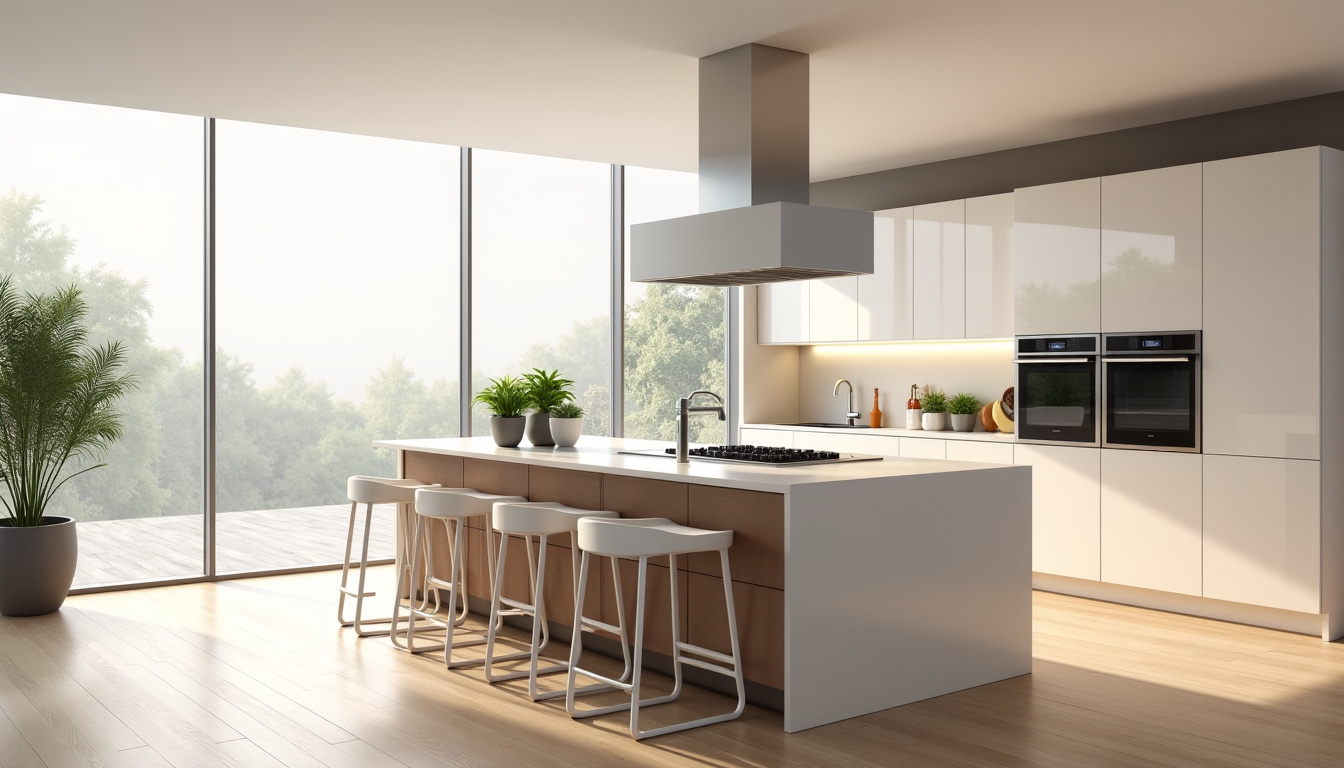 Plan de cuisine avec îlot central et espace de circulation suffisant autour